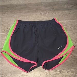 Nike Gray/Navy Running Shorts with Pink and Green Accents